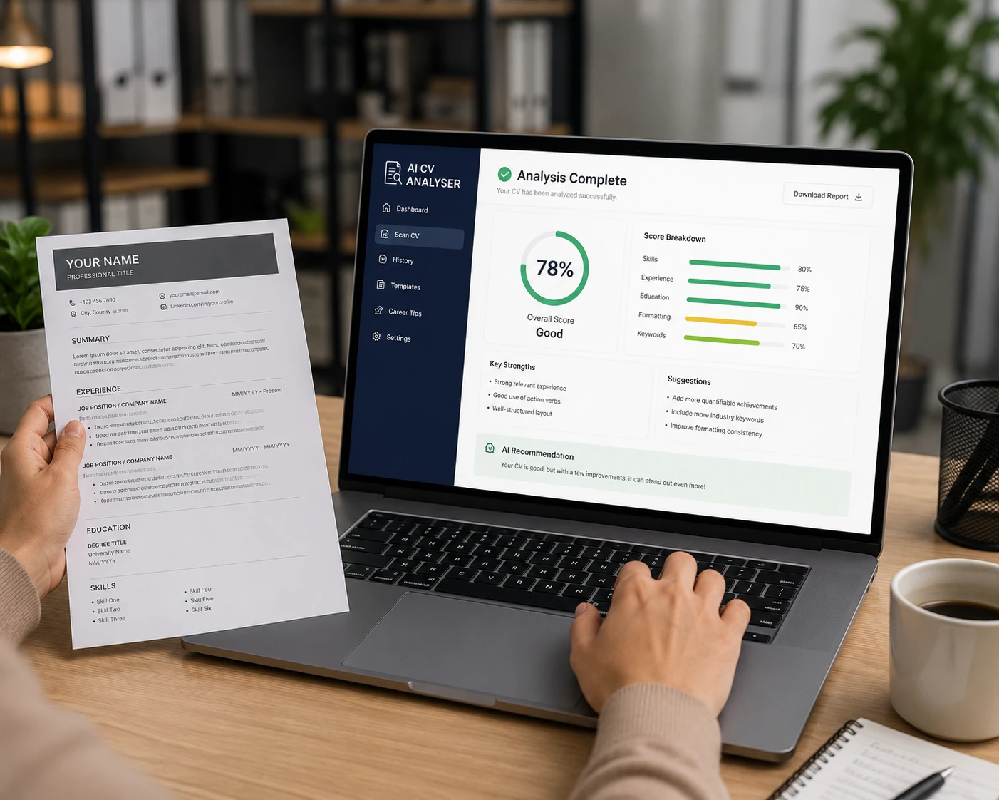 Resume documents on a desk